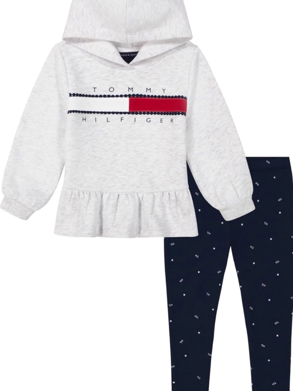 Tommy Hilfiger Girls Hoodie & Legging Set - White, Navy & Red